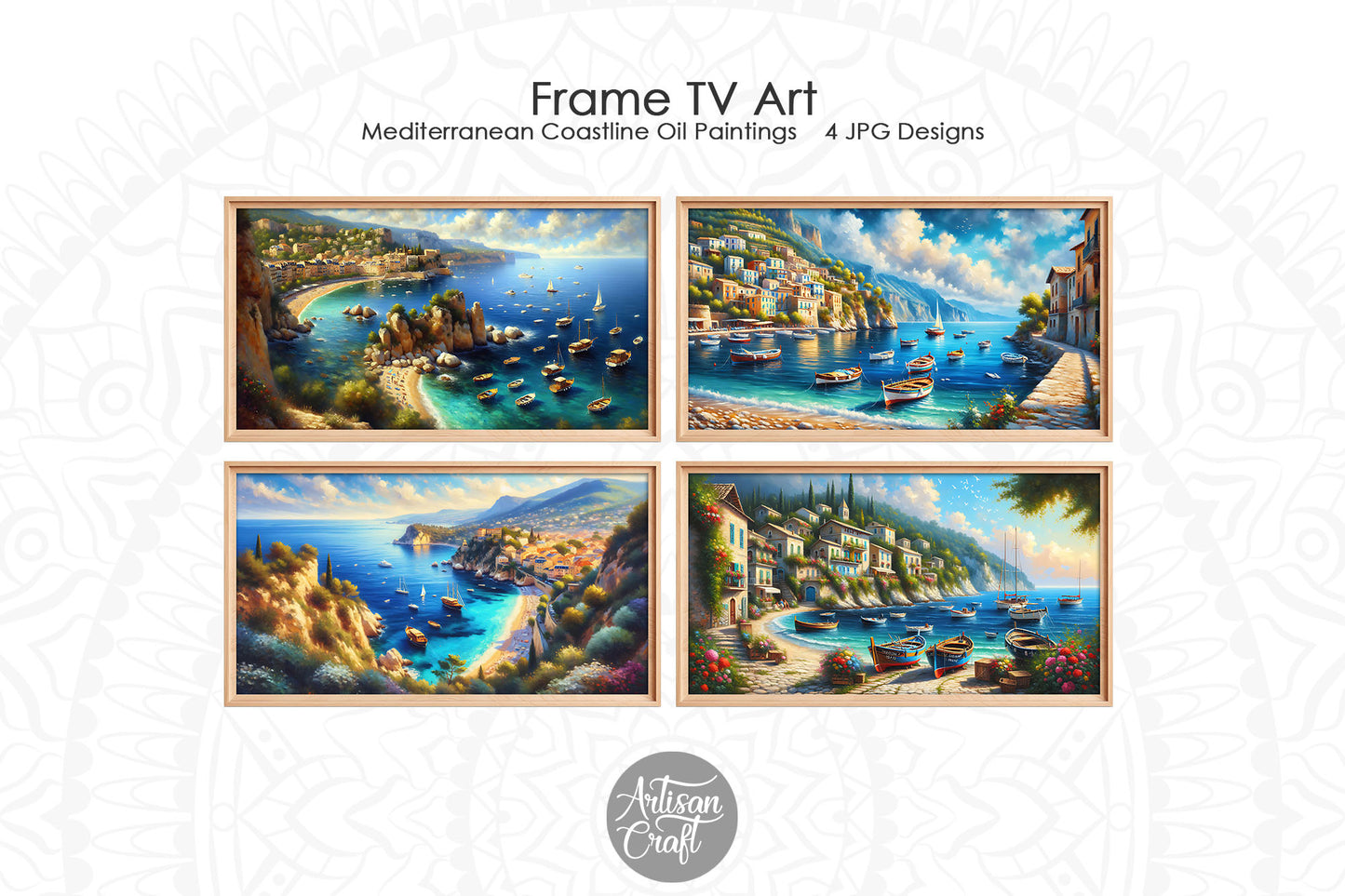 Beach Frame TV art, coastal Frame TV art, Mediterranean landscape