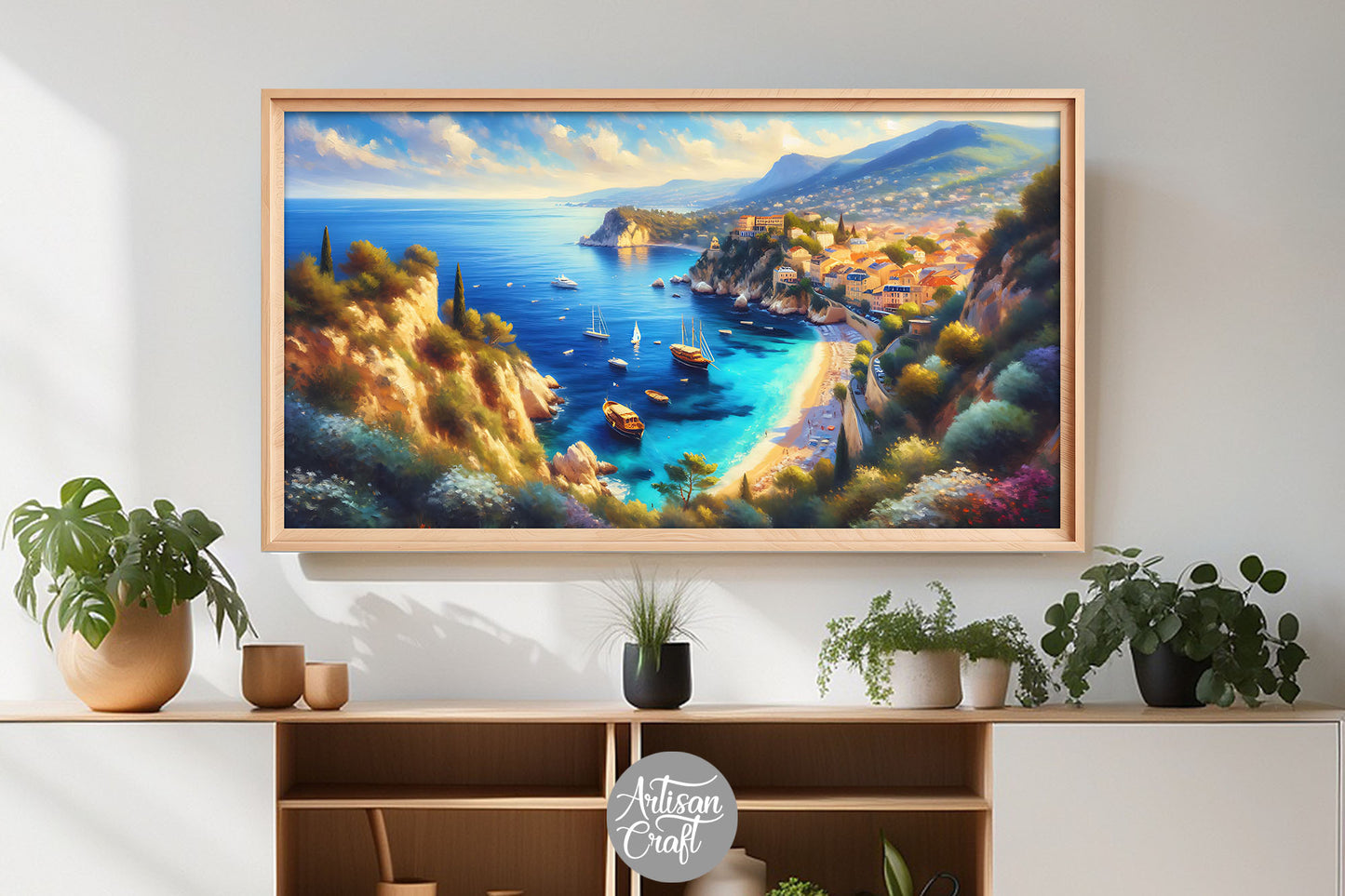 Beach Frame TV art, coastal Frame TV art, Mediterranean landscape