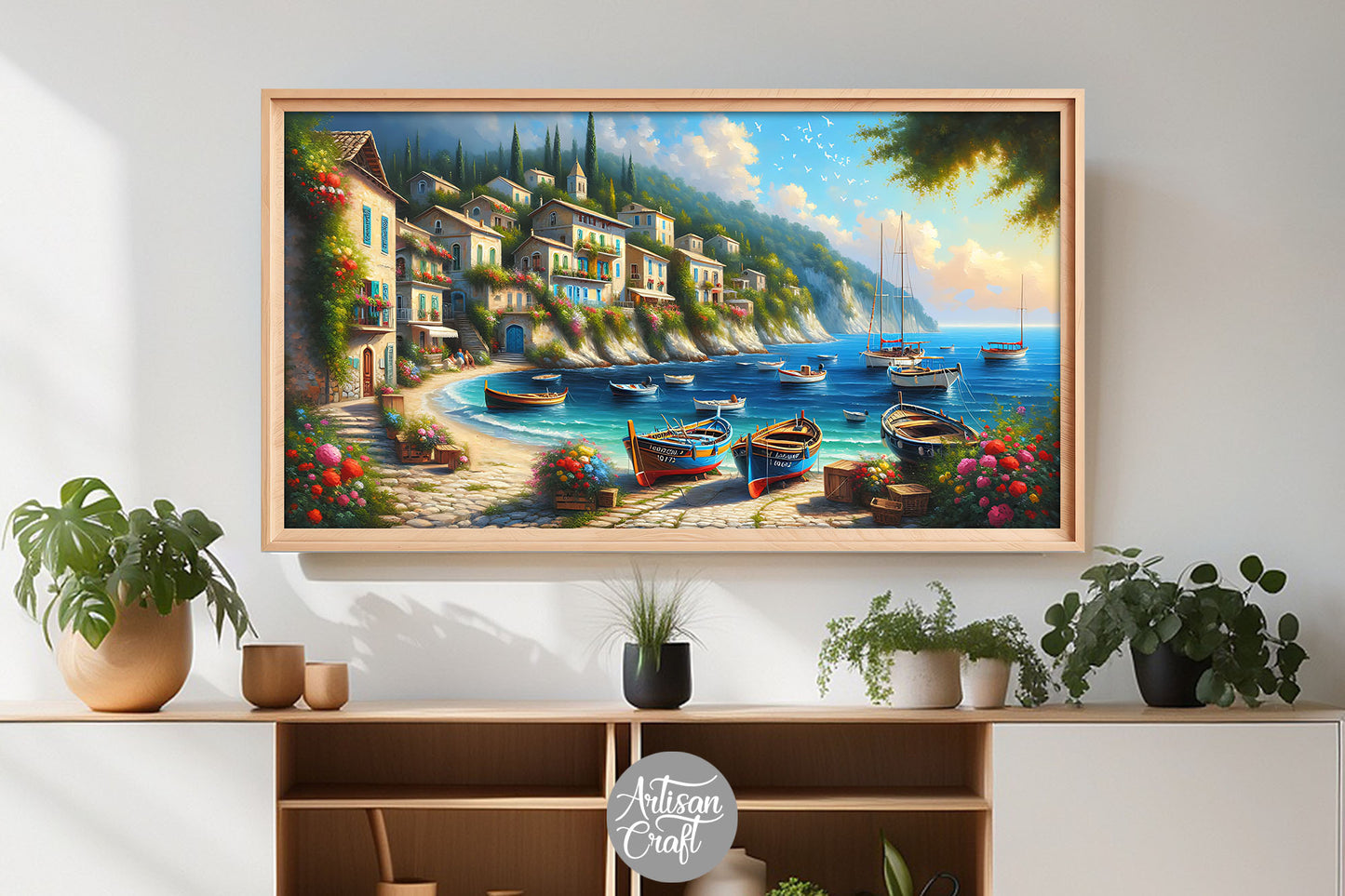 Beach Frame TV art, coastal Frame TV art, Mediterranean landscape