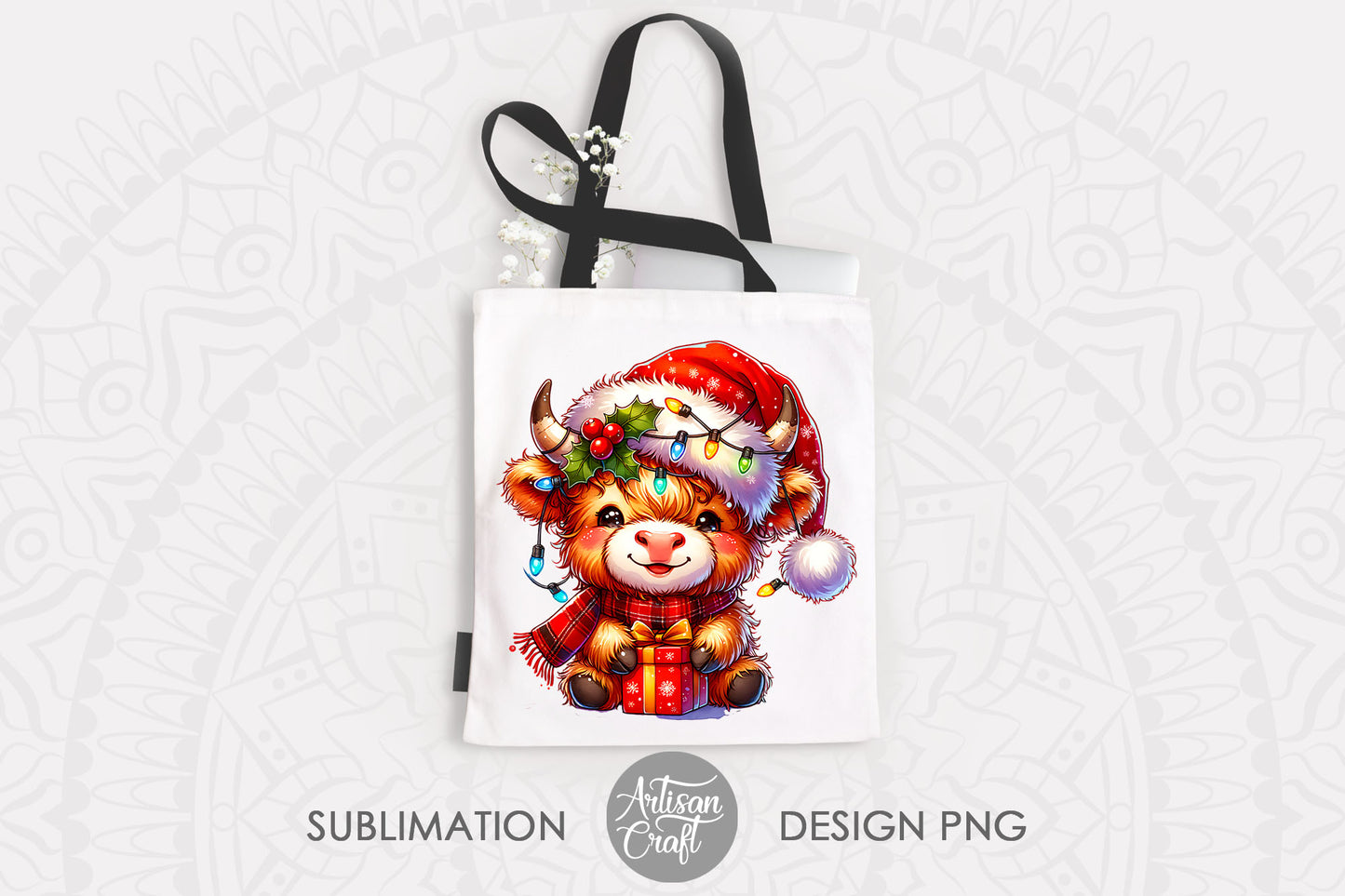 Christmas Highland Cow | Clipart | PNG | Sublimation