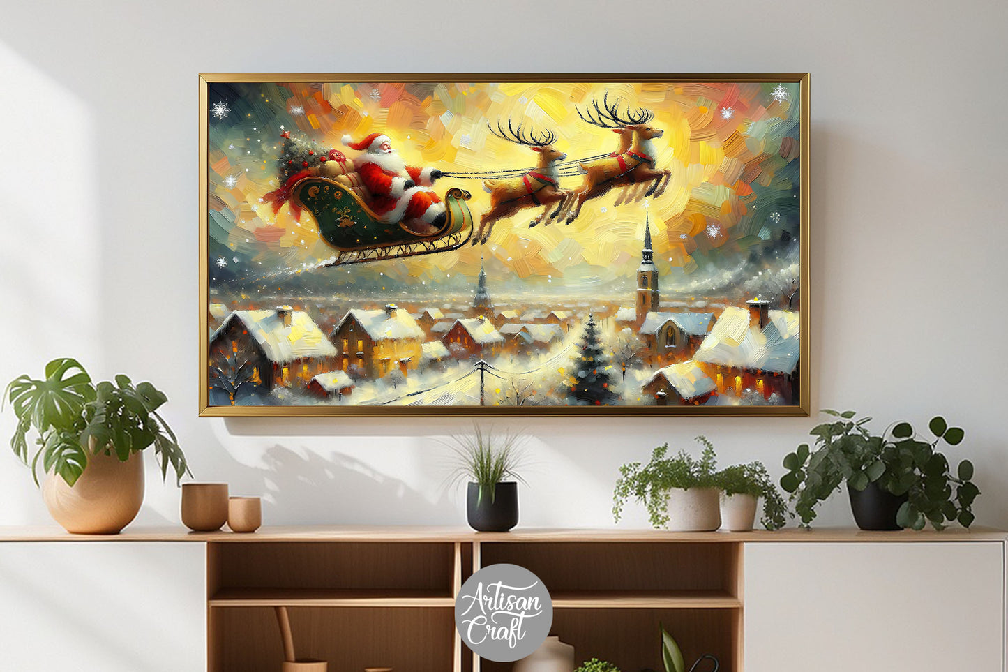 Santa flying Frame TV art, Christmas Frame TV art