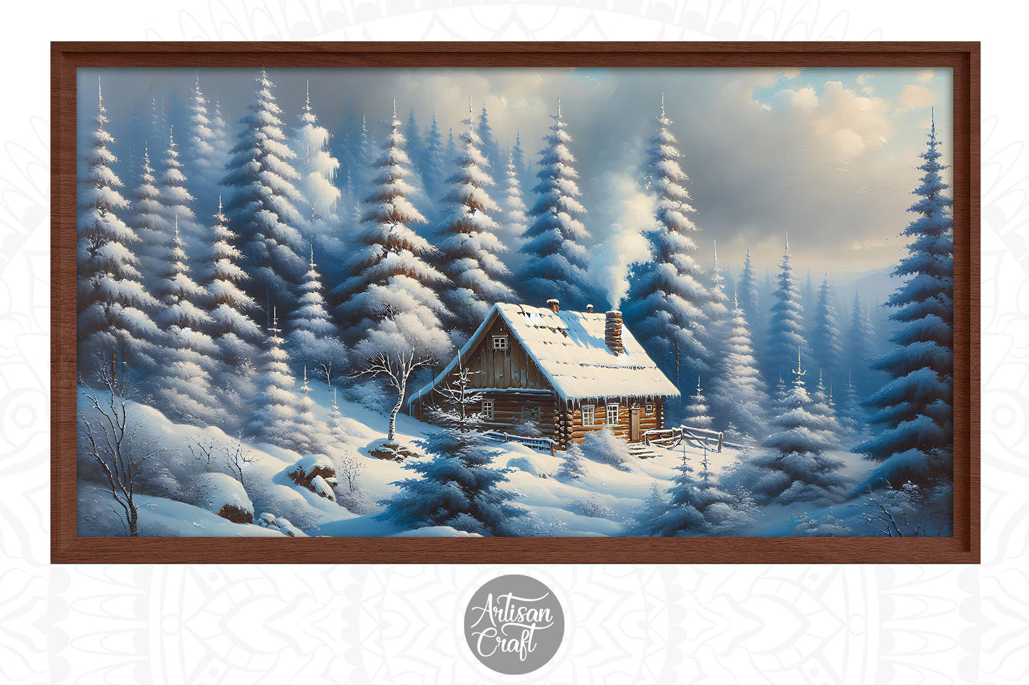 Winter Christmas Frame Tv Art, cottage in the forest