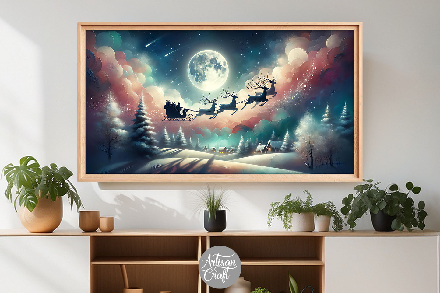 Santa flying Frame TV art, Christmas Frame TV art background