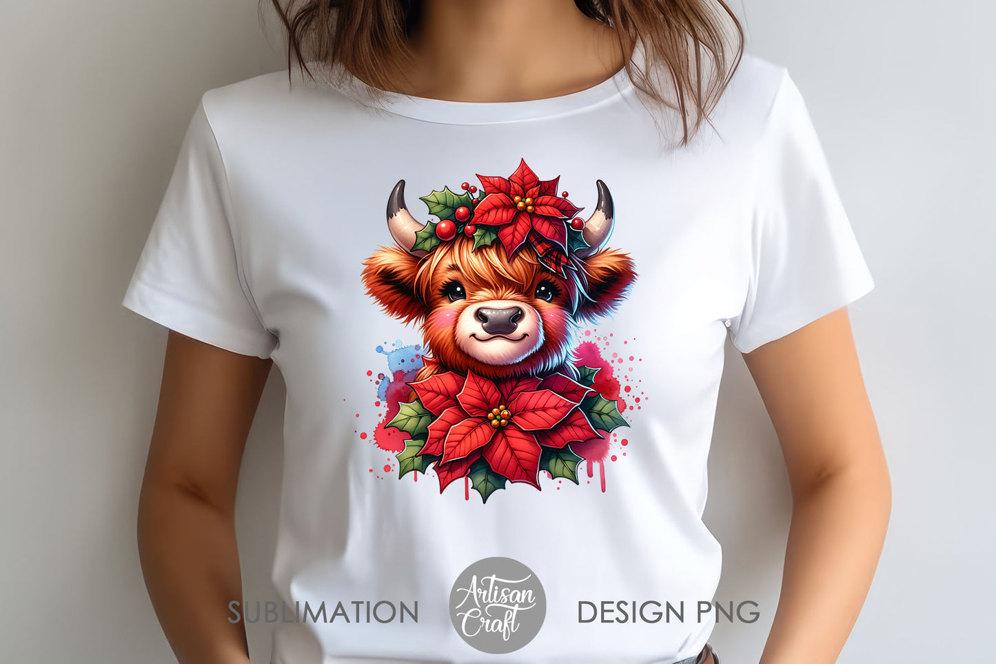 Christmas Highland Cow | Clipart | PNG | Sublimation