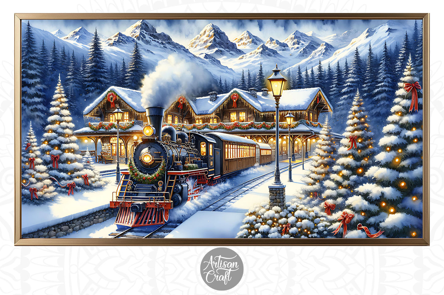 Vintage Christmas Train Frame TV Art