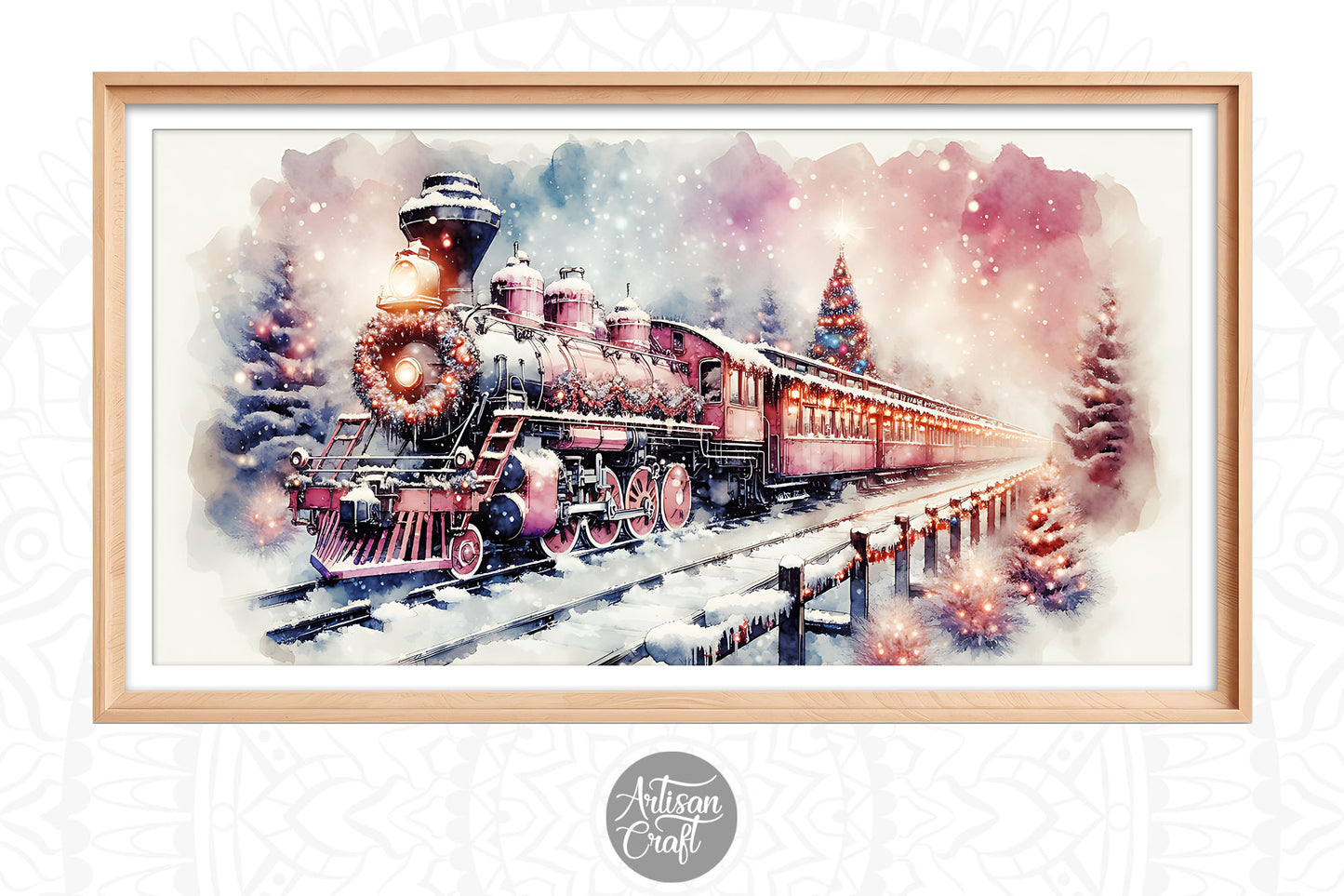 Vintage Christmas train frame TV art