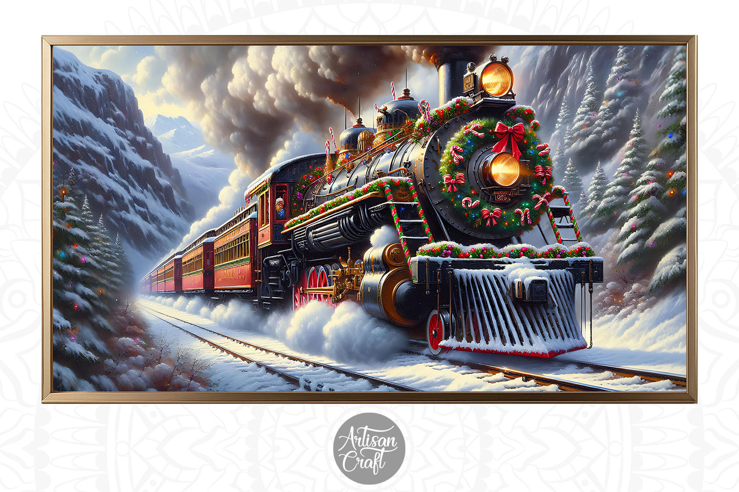 Vintage Christmas Train Frame TV Art