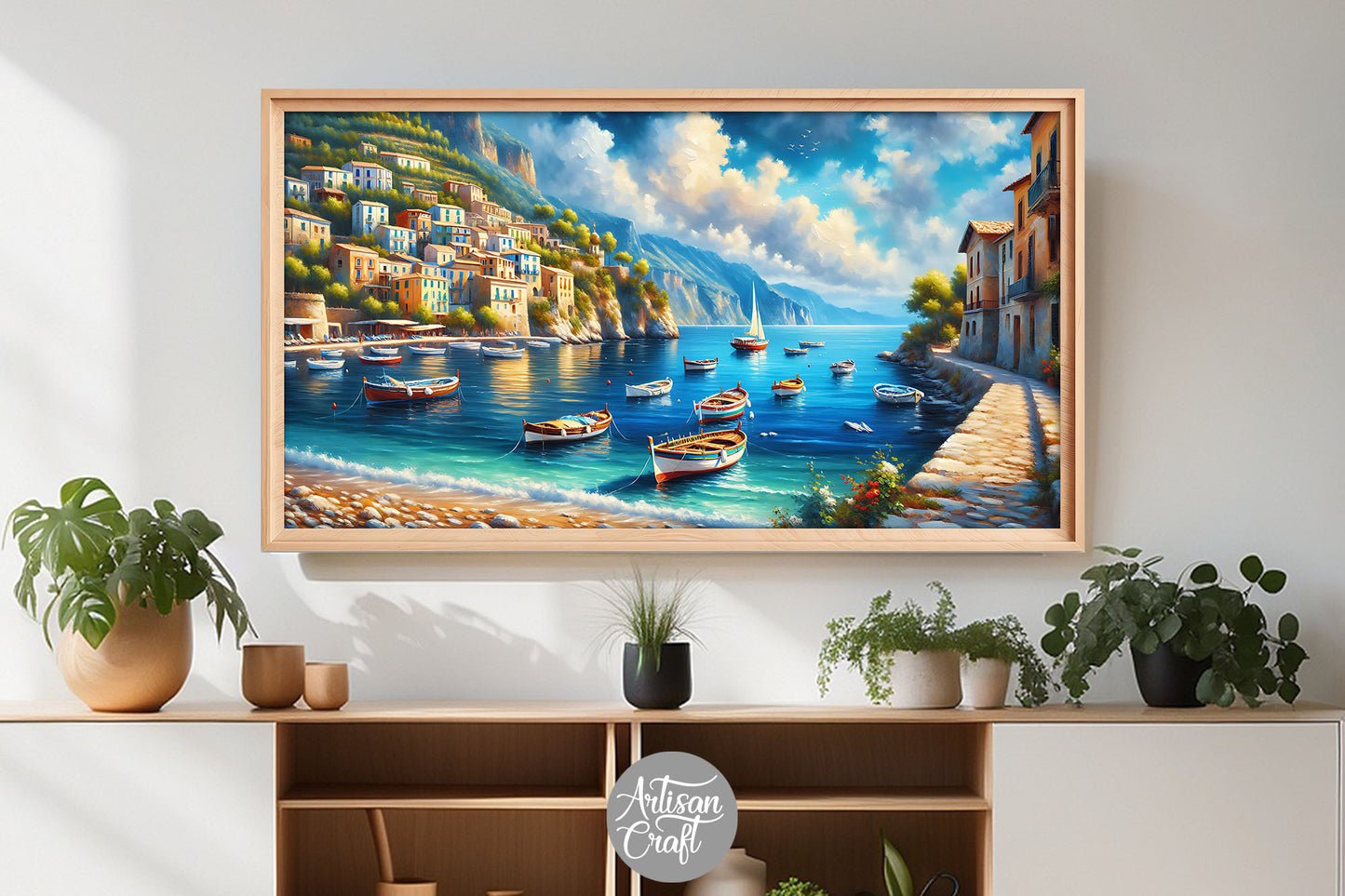 Beach Frame TV art, coastal Frame TV art, Mediterranean landscape