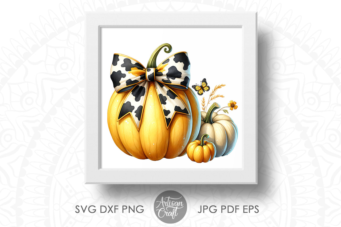 Pumpkin with Coquette Bow in cow print | Western Halloween