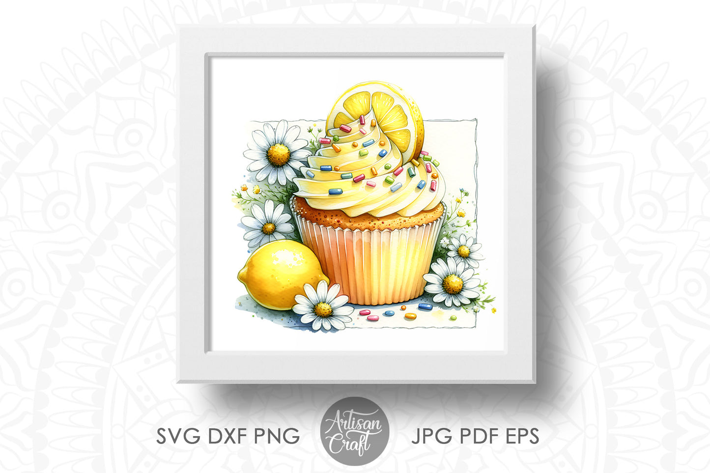 Watercolor cupcake clipart with lemons and daisies, Lemon Clipart, watercolor clipart