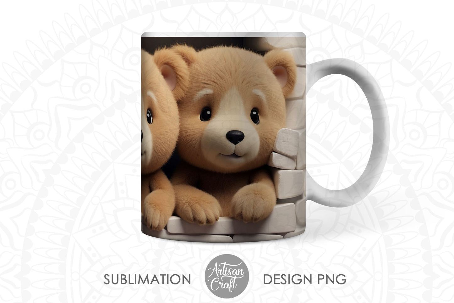 3D Teddy Bear 11oz mug PNG for sublimation