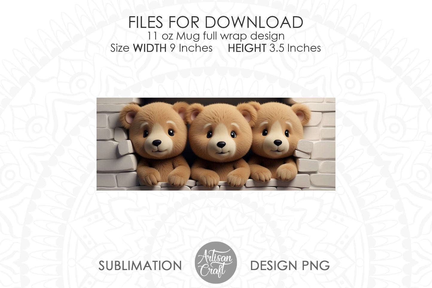 3D Teddy Bear 11oz mug PNG for sublimation