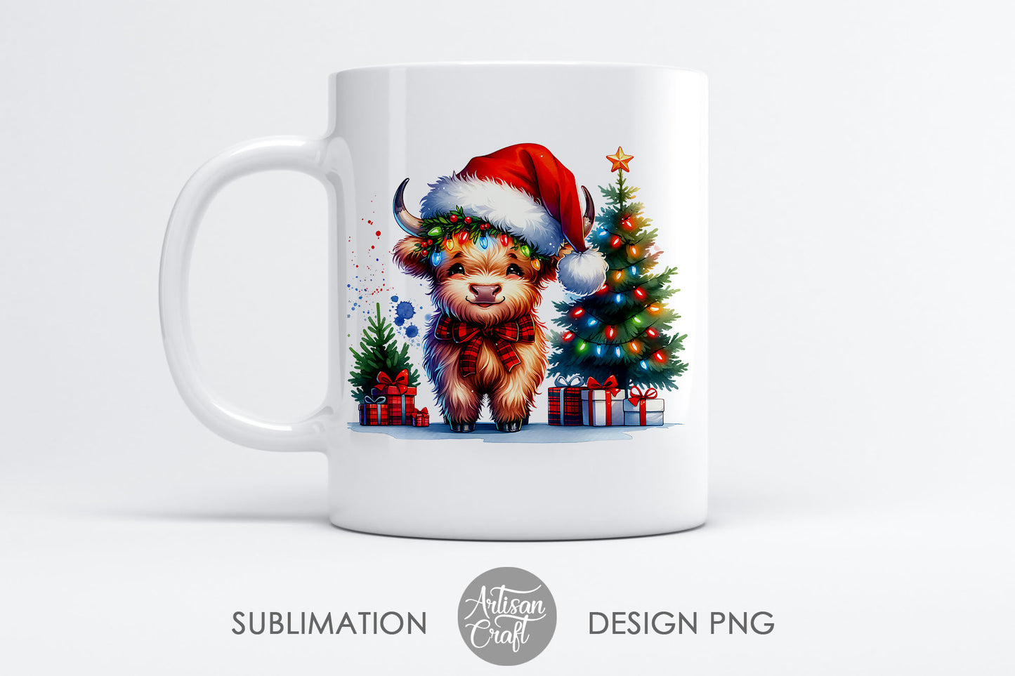 Christmas Highland Cow | Clipart | PNG | Sublimation