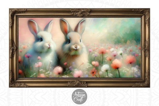 Easter bunny Frame TV art, gold vintage frame