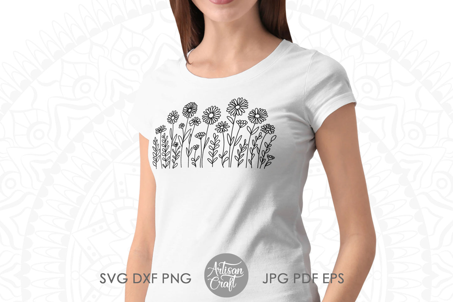 Wildflower SVG | Daisy Border | Line Art | Field of Flowers