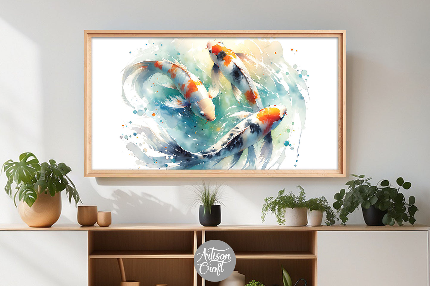 Koi fish watercolor painting, Frame Tv Art