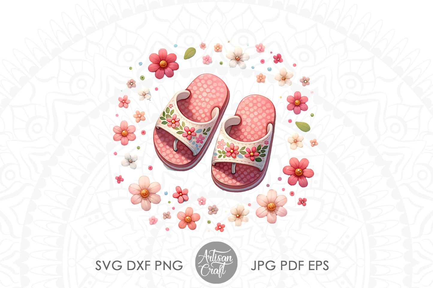Cute pink flip flops with flowers | Nursery Art | Floral art