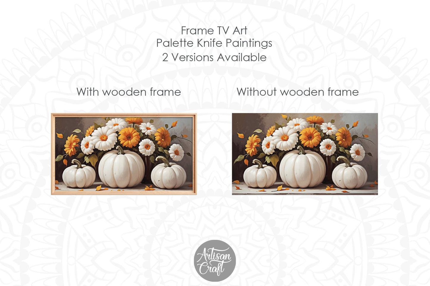 White pumpkin, fall Frame TV art, floral frame TV art, thanksgiving decorations