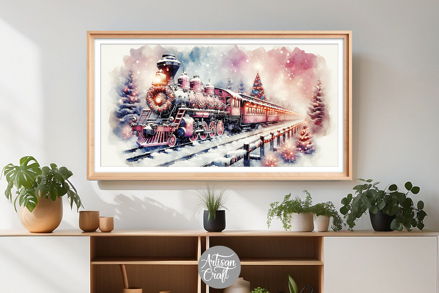 Vintage Christmas train frame TV art