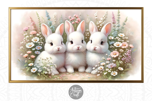 Easter bunny Frame TV art, wildflower painting, TV art