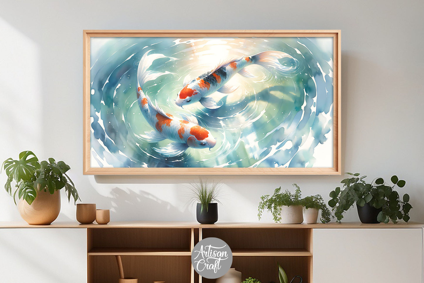 Koi fish watercolor painting, Frame Tv Art