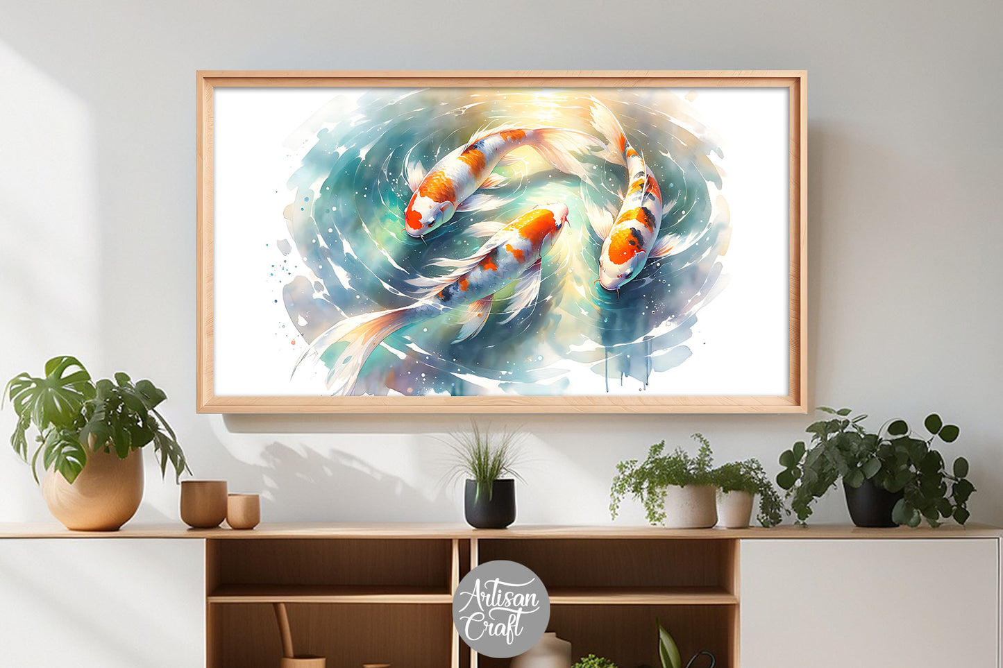 Koi fish watercolor painting, Frame Tv Art