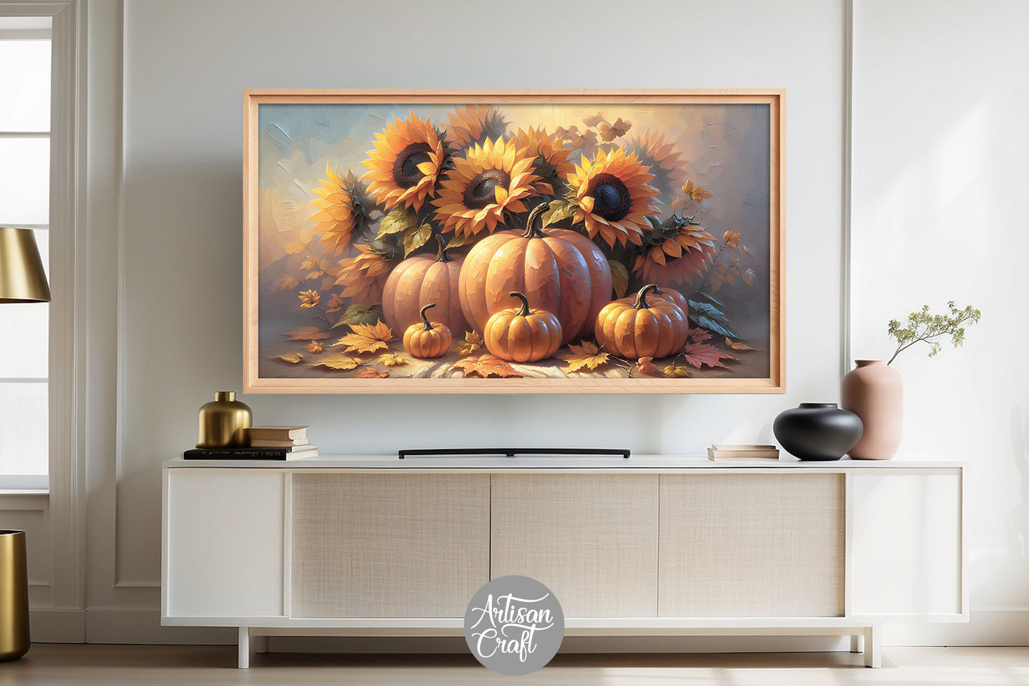 Fall Frame TV art, Pumpkin patch TV art, sunflowers