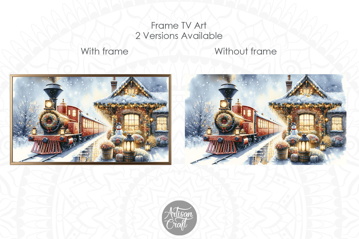 Christmas Train TV Art, Christmas Frame TV art, vintage train, snow man