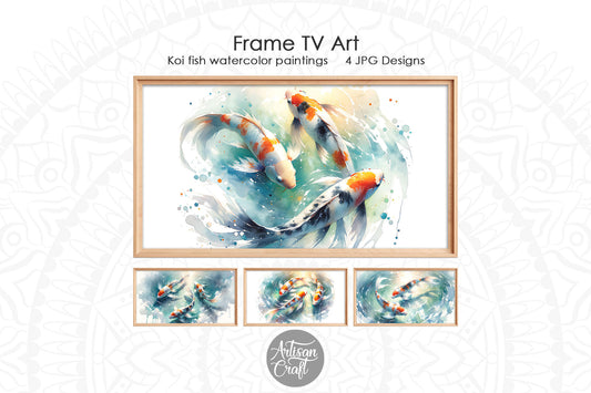 Koi fish watercolor painting, Frame Tv Art