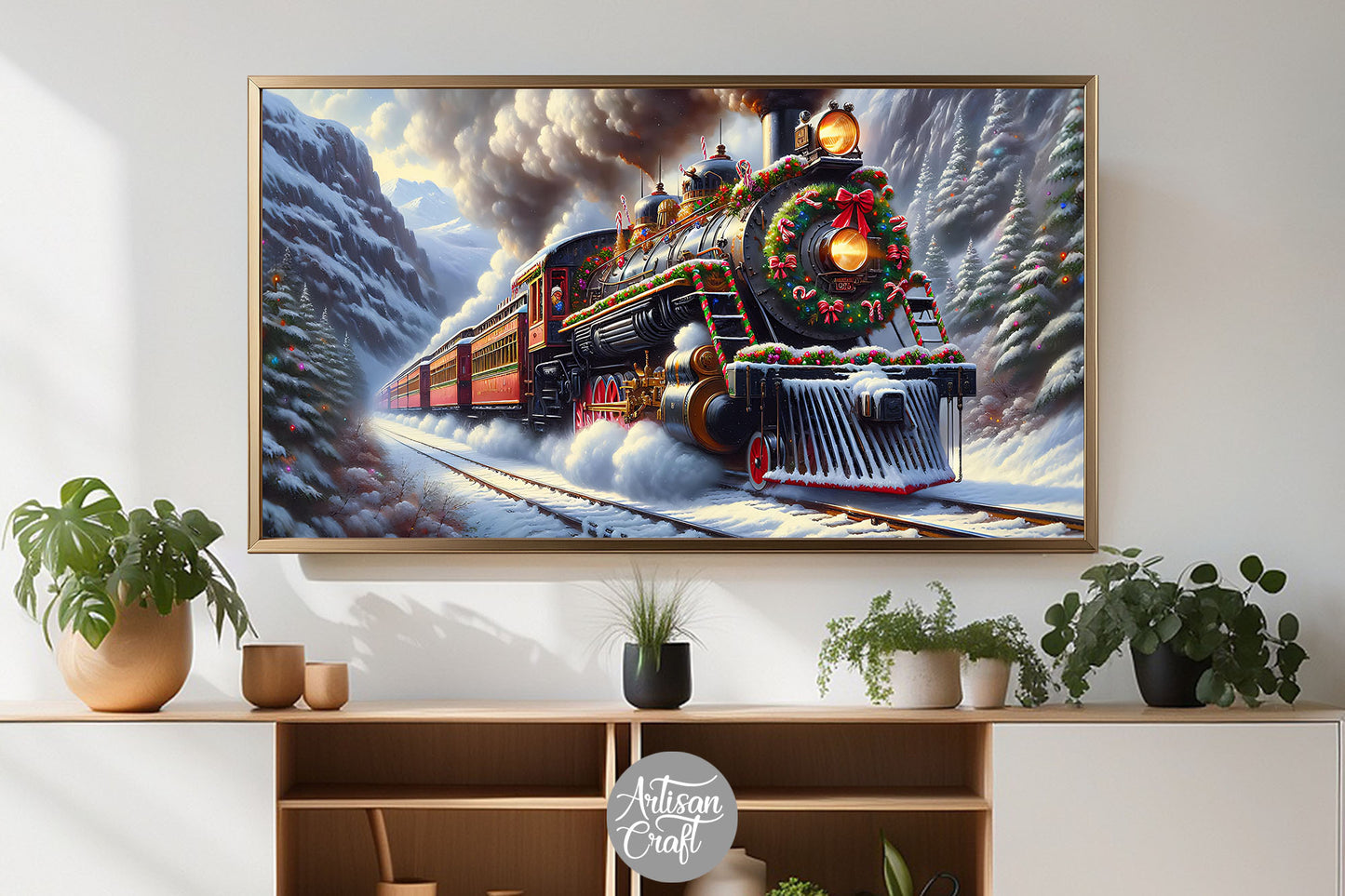 Vintage Christmas Train Frame TV Art