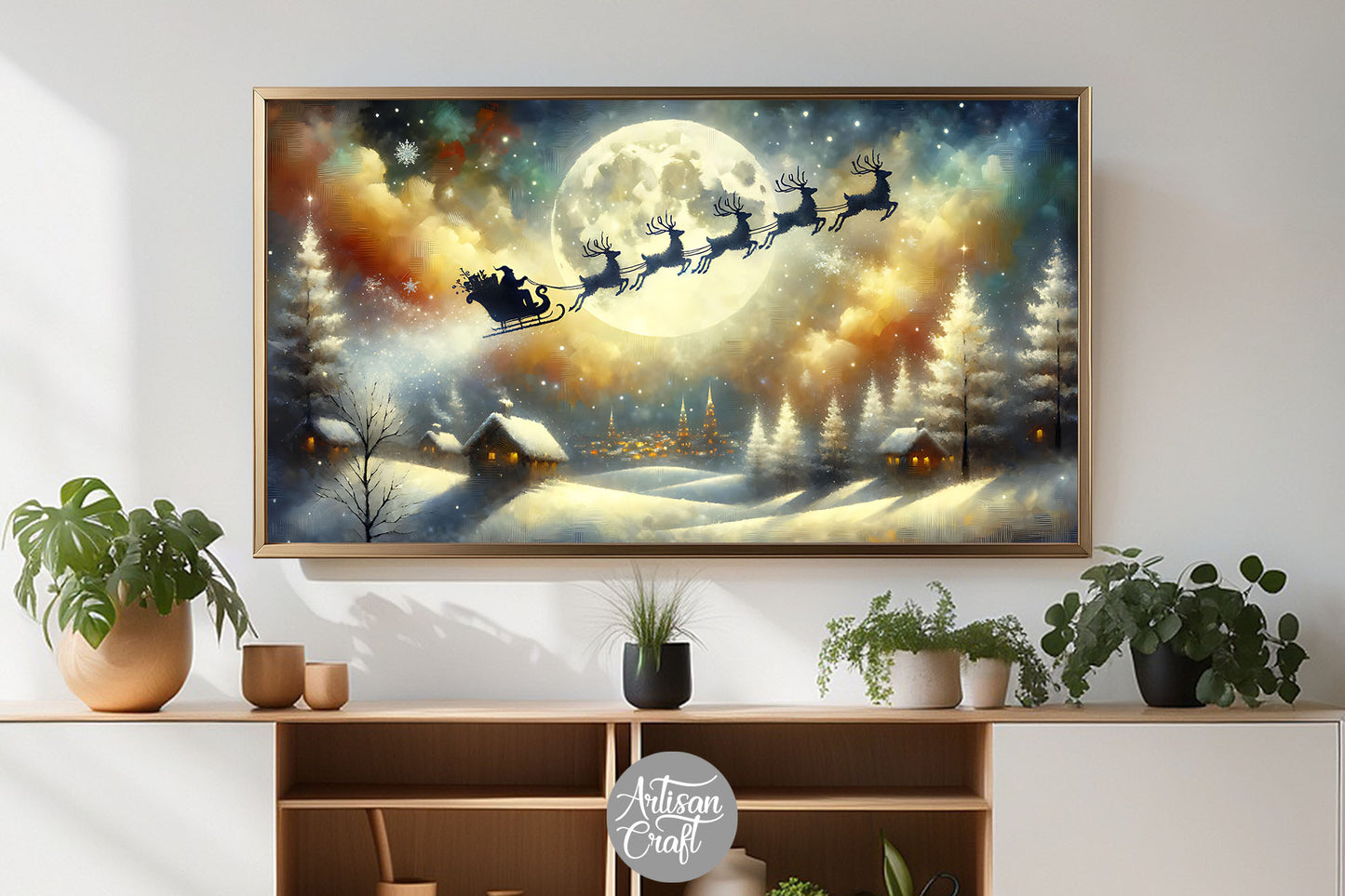 Santa flying Frame TV art background