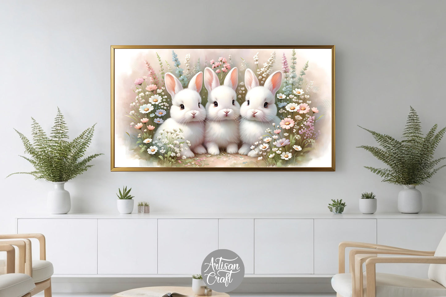 Easter bunny Frame TV art, wildflower painting, TV art