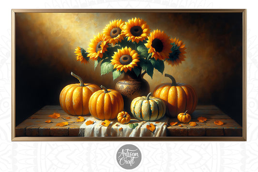 Fall Frame TV art with sunflowers and pumpkins | Fall painting | TV screensaver