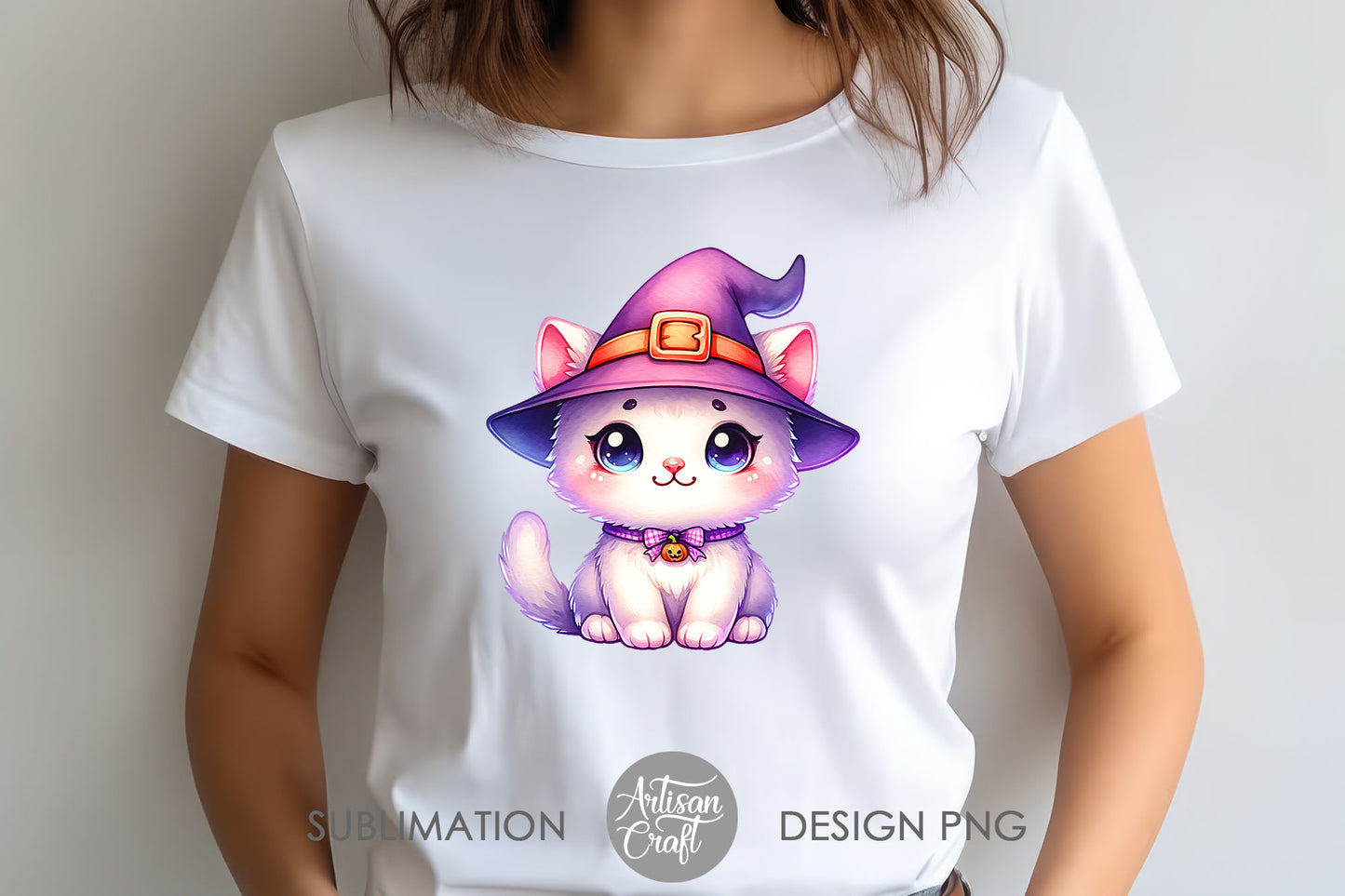 Cute Halloween Cat, PNG for sublimation, Printable clipart, watercolor clipart