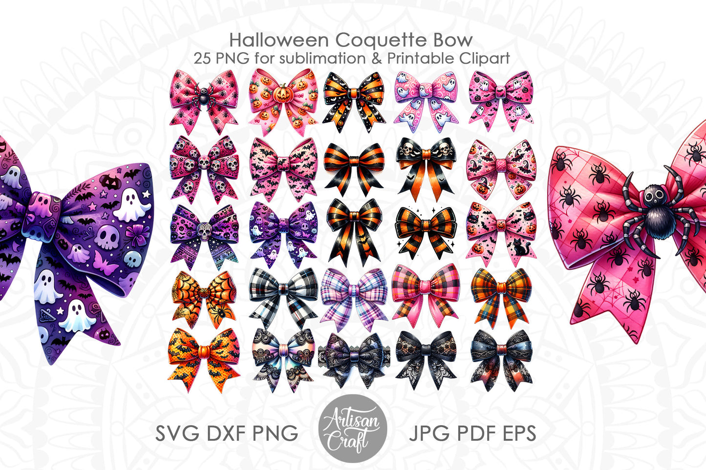 Halloween Coquette Bow PNG File Bundle, Halloween Bow