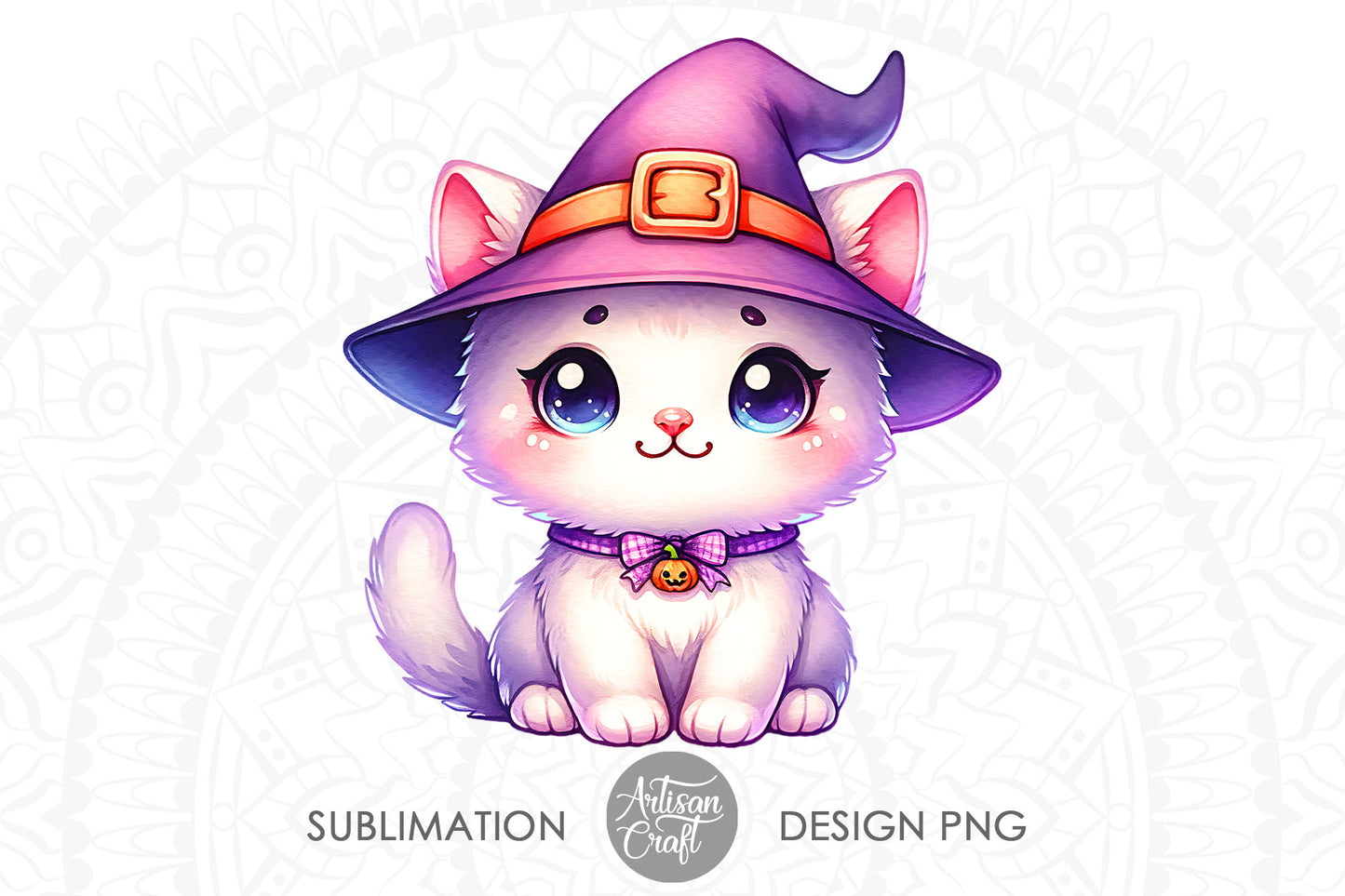 Cute Halloween Cat, PNG for sublimation, Printable clipart, watercolor clipart