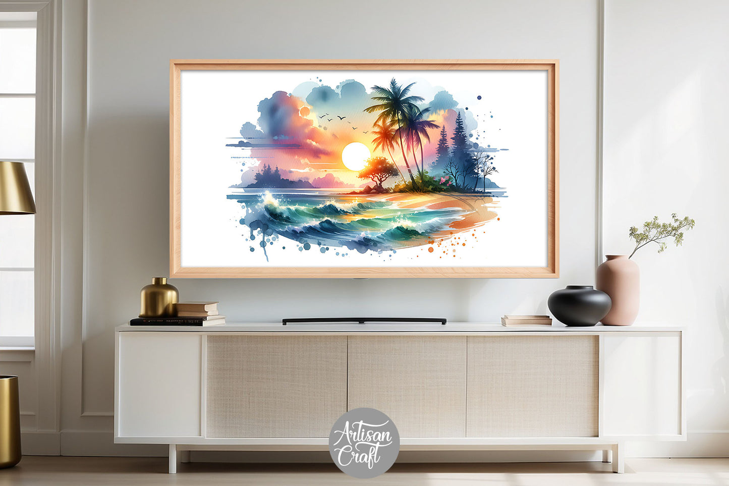 Tropical sunset beach Frame TV art