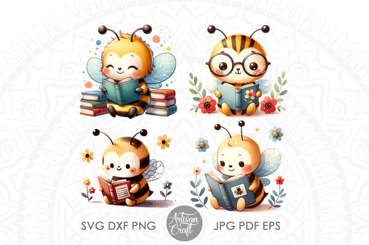 Honey bee clipart, reading book