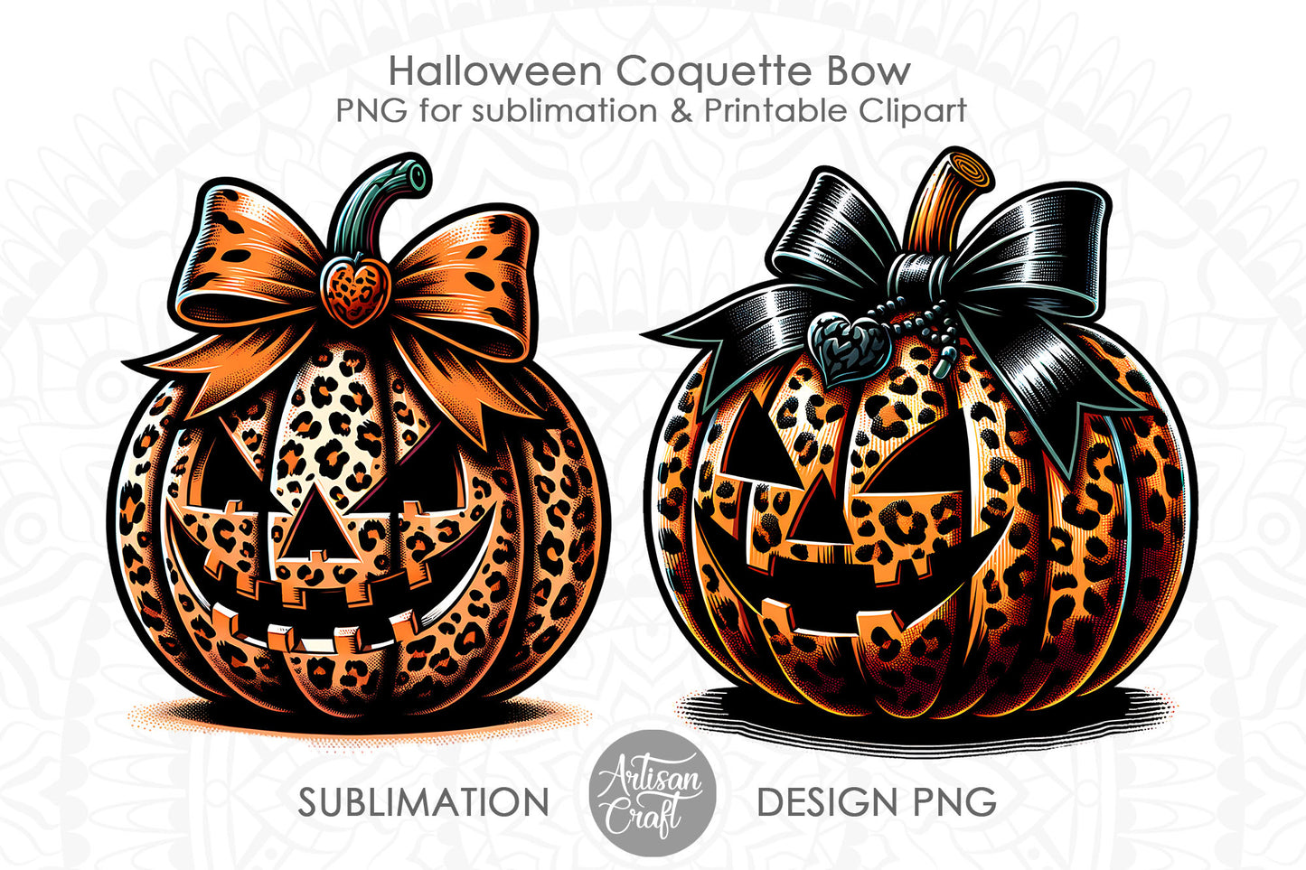 Jack o lantern pumpkin, coquette bow PNG