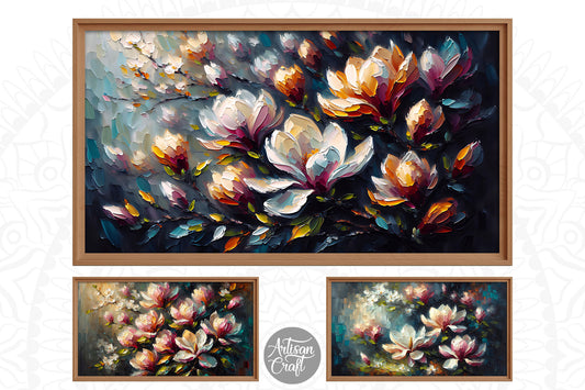 Magnolia flower Frame TV art, magnolia oil painting, tv screensaver