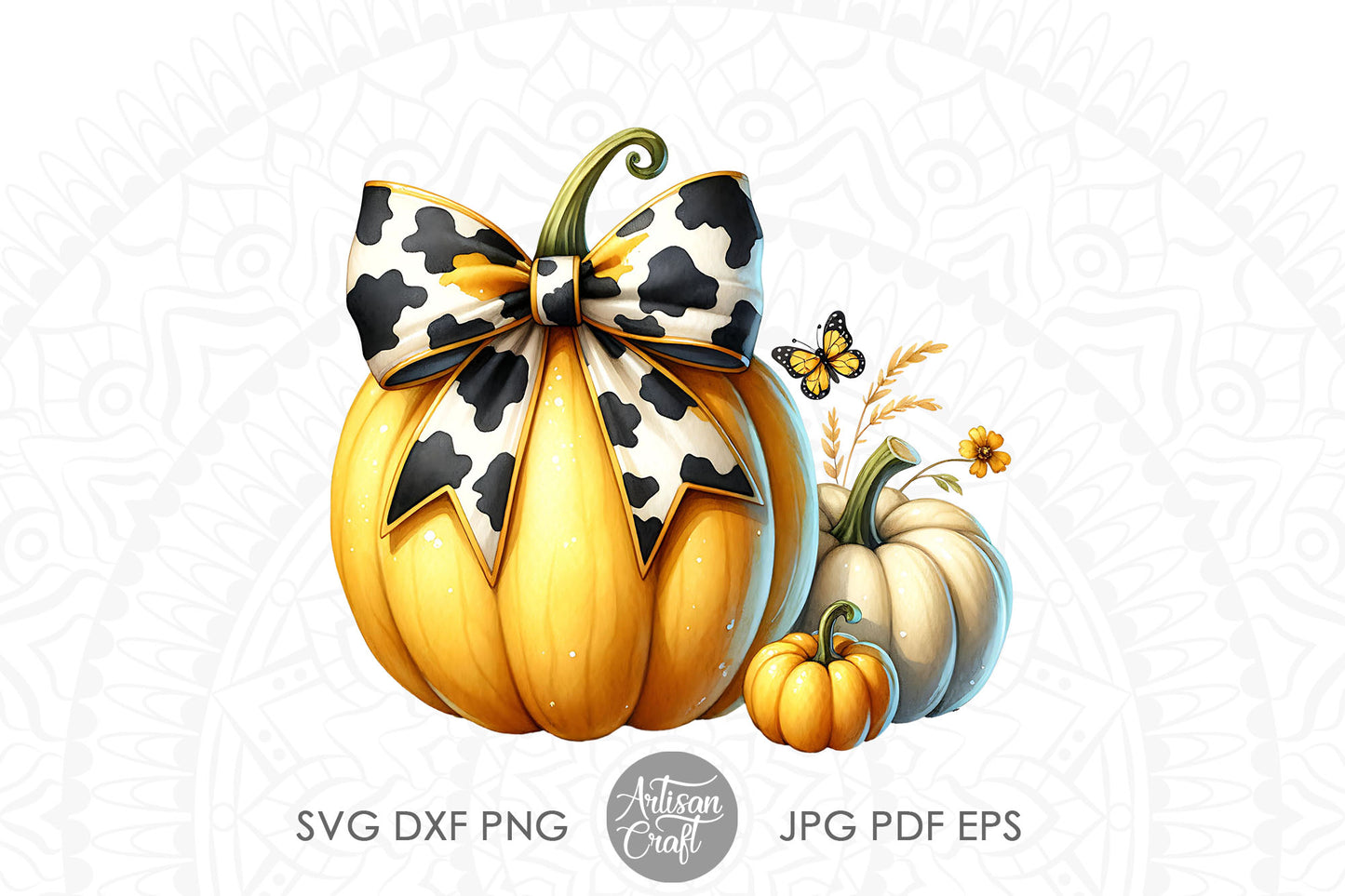 Pumpkin with Coquette Bow in cow print | Western Halloween