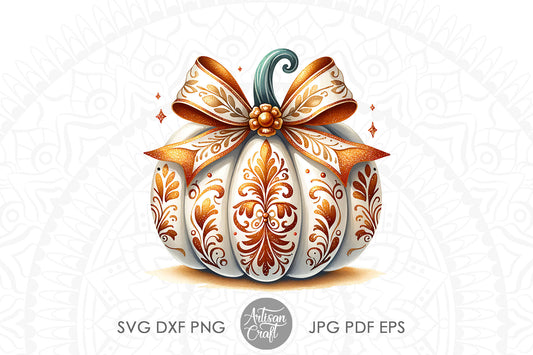 Pumpkin with Coquette Bow | glitter sublimation