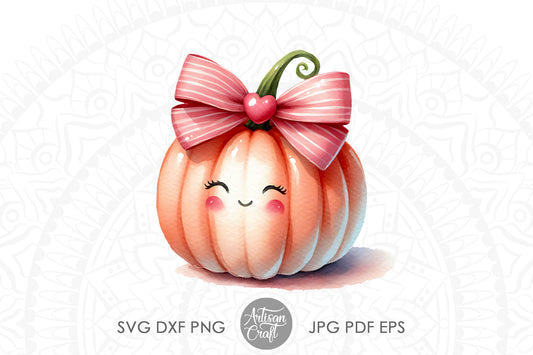 Pumpkin with pink Coquette Bow, kawaii art