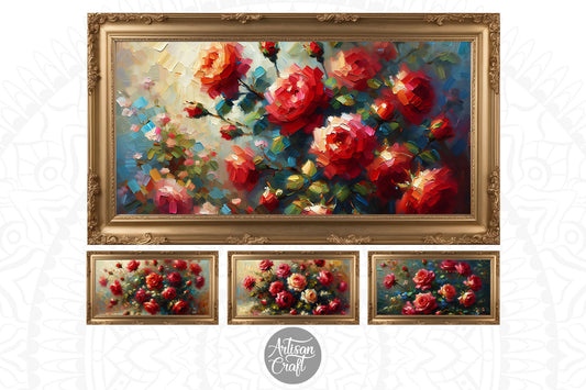 Red rose Frame TV art, Valentine Frame TV art, red rose painting