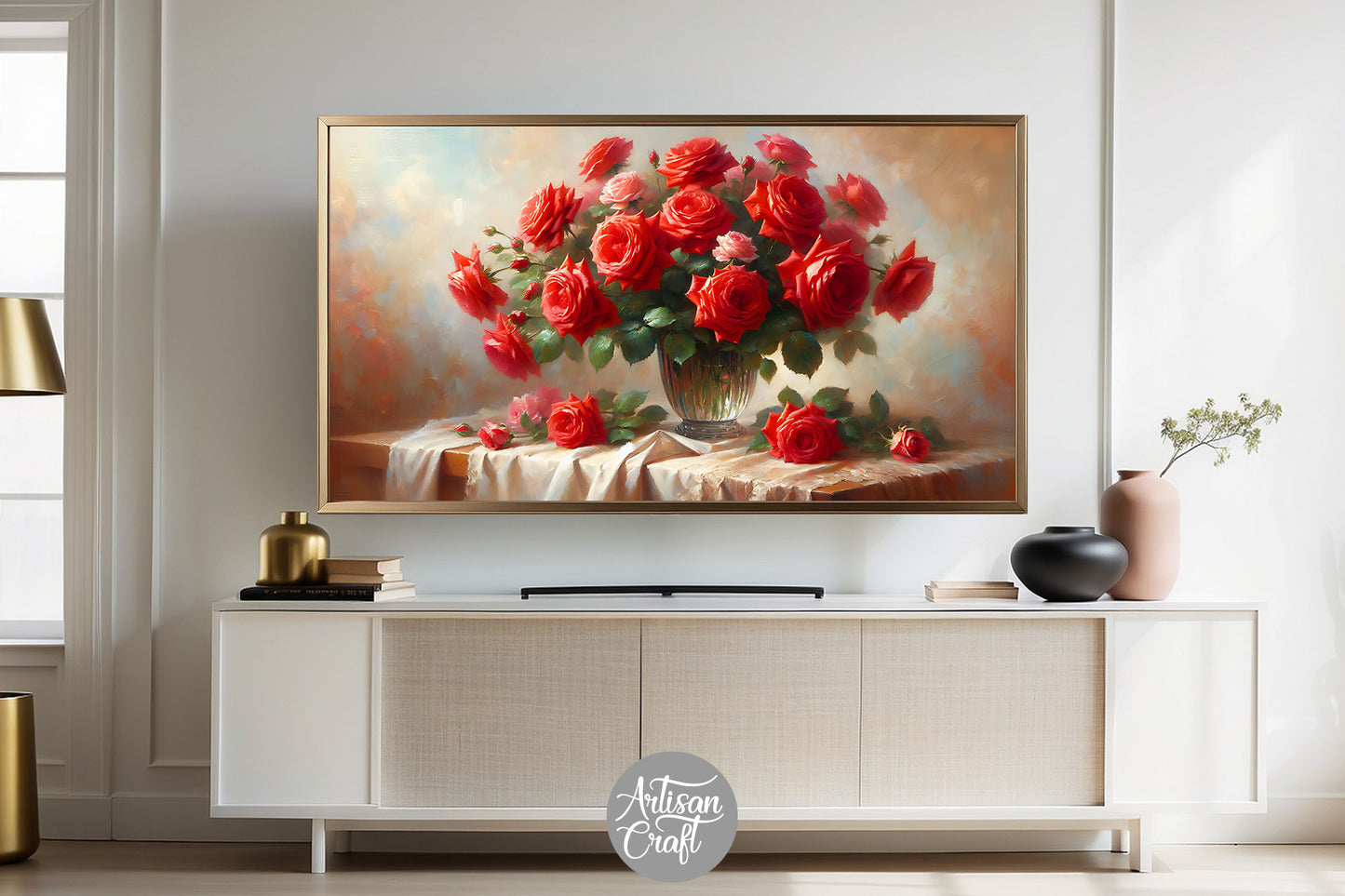 Rose Frame TV art, Valentine Frame TV art, red roses painting