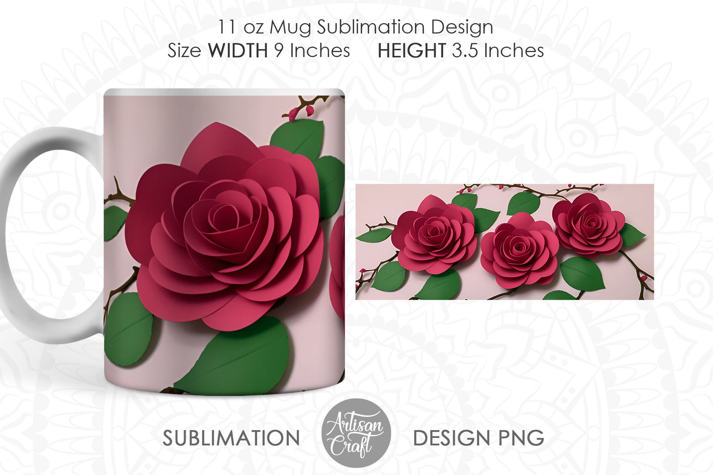 Roses mug wrap, 3D mug Design