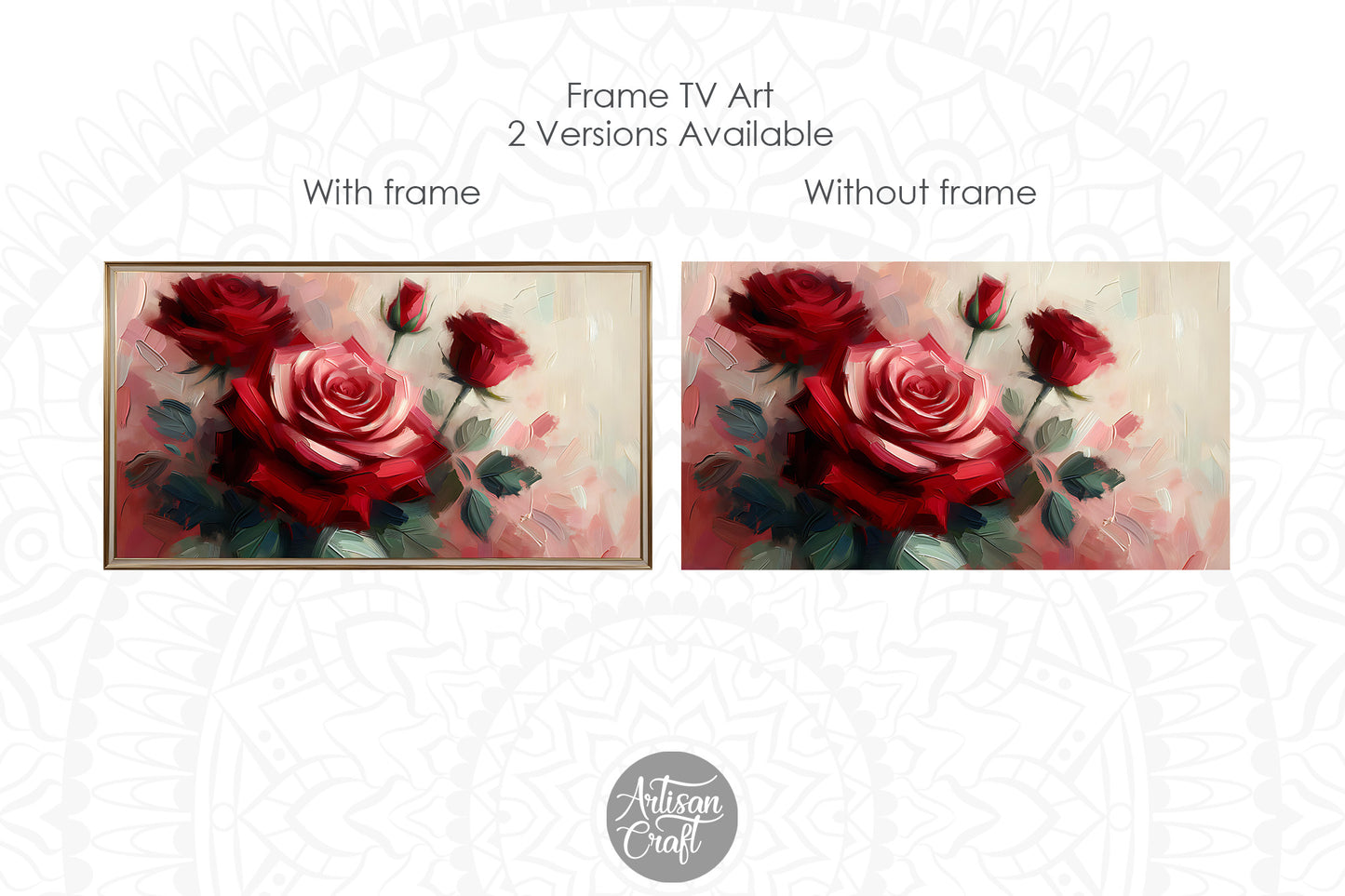 Roses Frame TV art, bouquet of red roses, Valentine Frame TV art