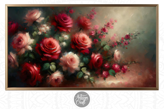 Roses Frame TV art, bouquet of red roses, Valentine Frame TV art