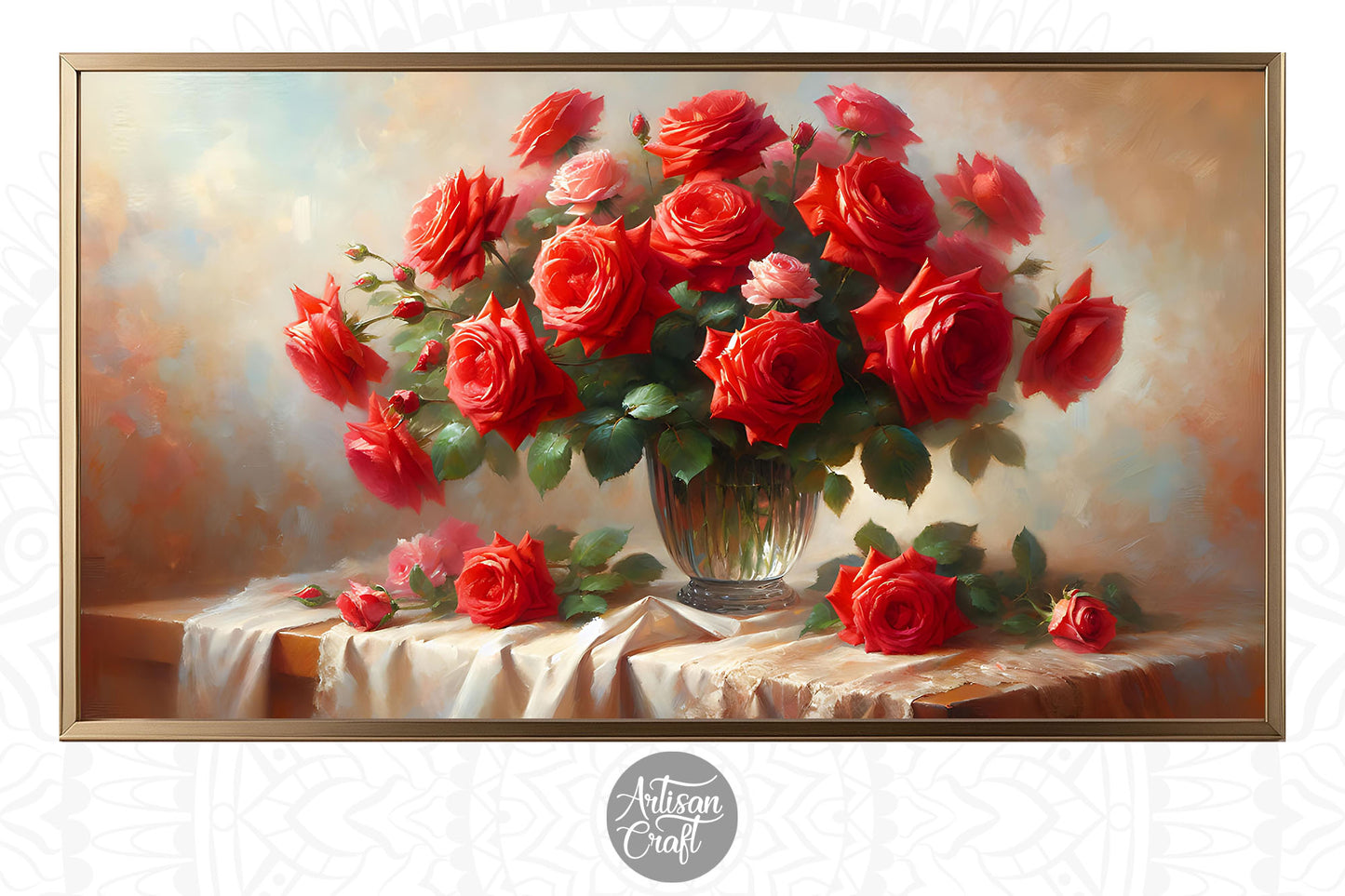 Rose Frame TV art, Valentine Frame TV art, red roses painting