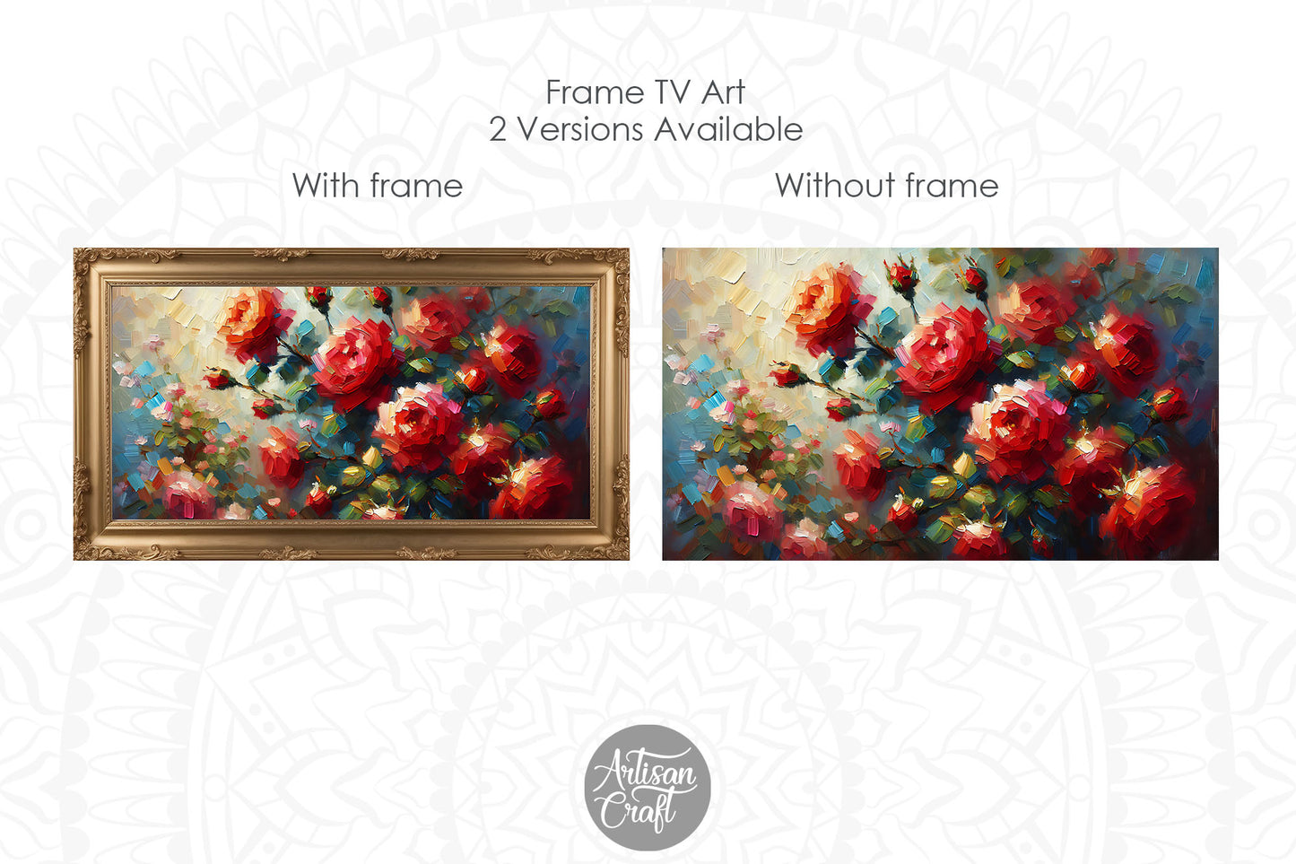 Red rose Frame TV art, Valentine Frame TV art, red rose painting